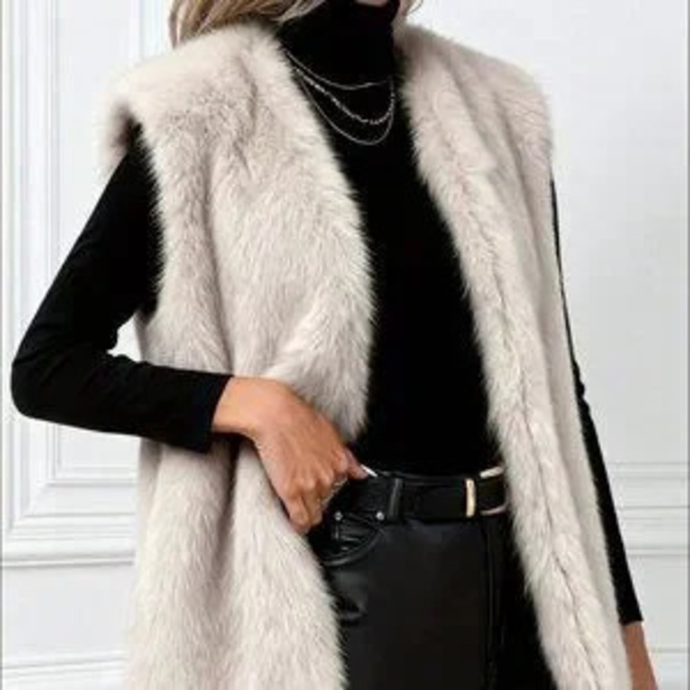 ZARA Apricot Elegant Women's Faux Fur Sleeveless Vest